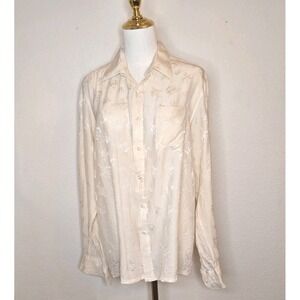Vintage 1970's- 80's 'Capucci Pure Silk Blouse Cream Jacquard Italian Designer L